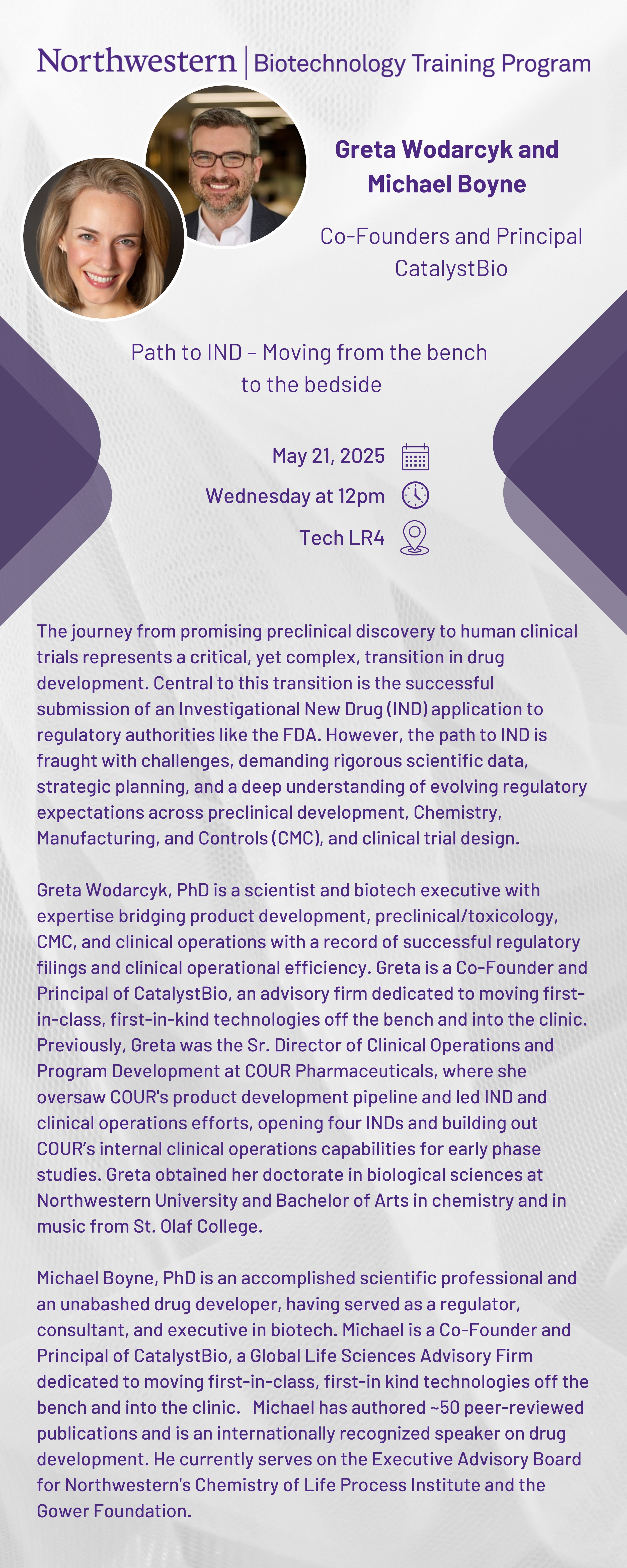 Michael Boyne and Greta Wodarcyk Seminar Flyer