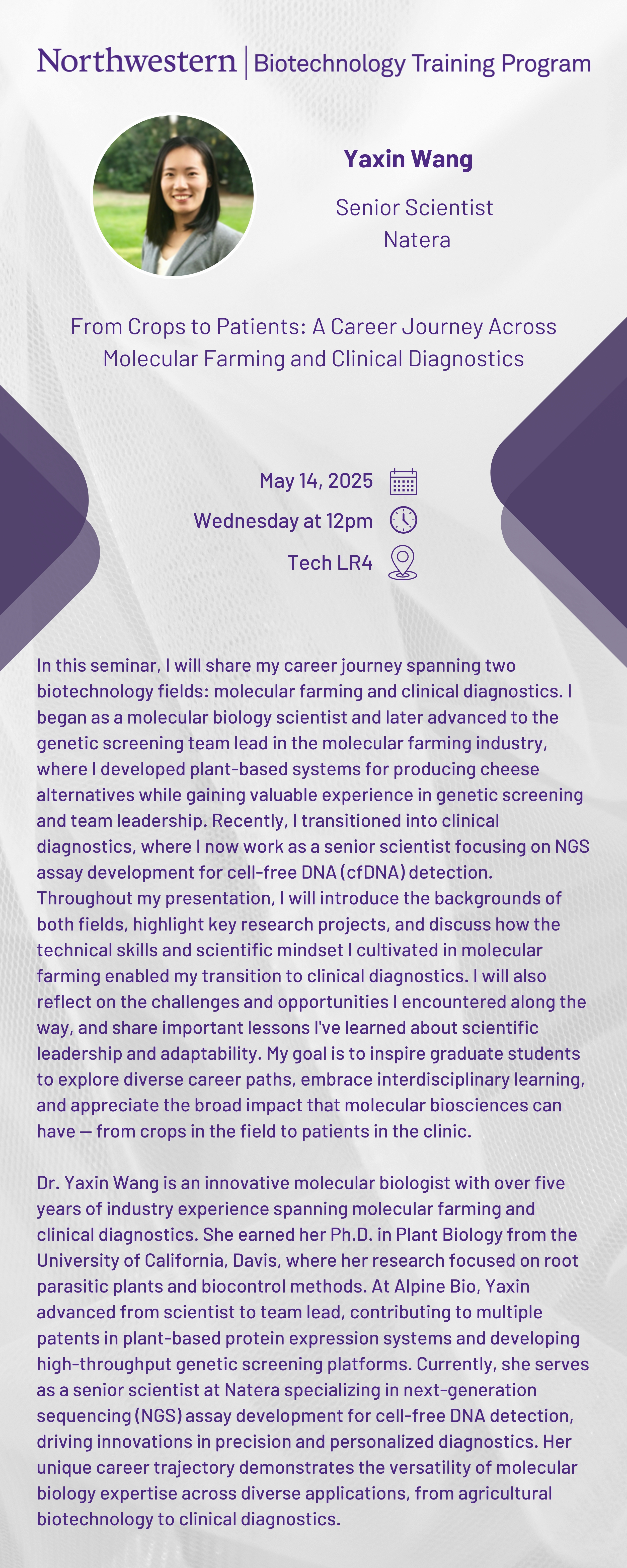 Yaxin Wang Seminar Flyer